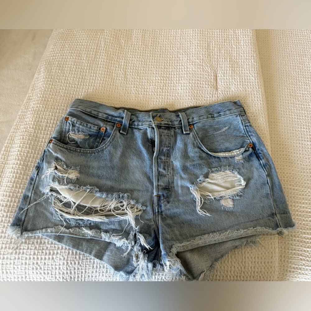 Levi's Light Blue Distressed Denim Shorts